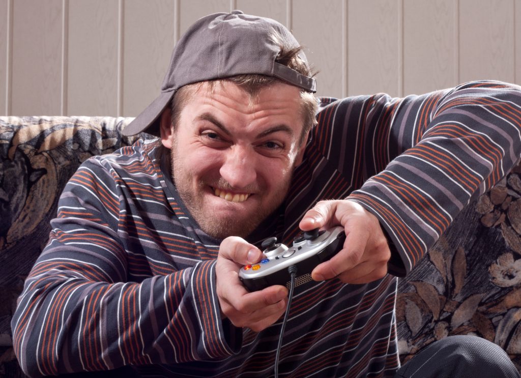 man playing video games 